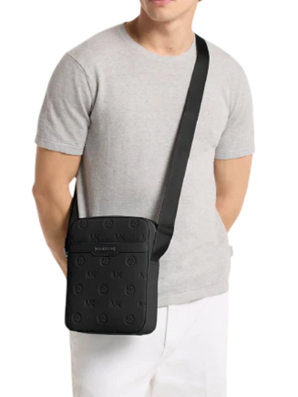 Michael Kors Cooper Logo Debossed Flight Bag, men's black crossbody.